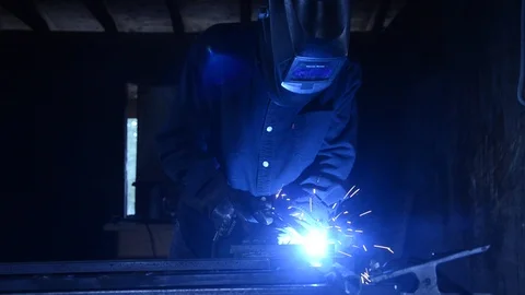 Mig Welding in workshop, metal welder Stock Footage 114995747