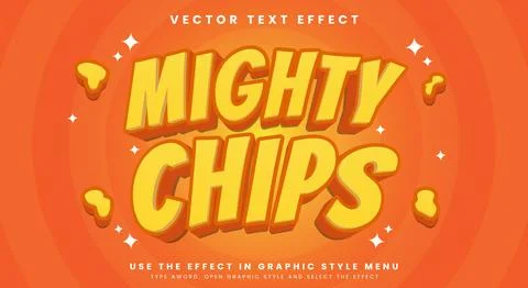 Mighty Chips 3d Cartoon Style editable text effect Stock Illustration