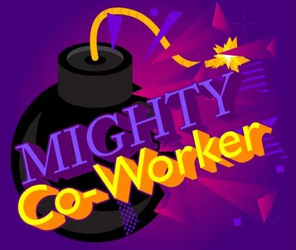 Mighty Co-worker text with black Bomb. Cartoon Vector Illutration. Stockillustratie