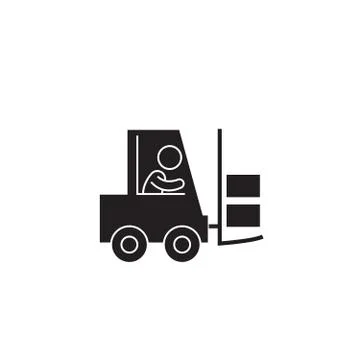 Mighty forklift black vector concept icon. Mighty forklift flat illustration Stock Illustration