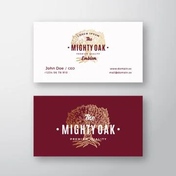 Mighty Oak Abstract Vector Logo and Business Card Template. Hand Drawn Tree Stock Illustration
