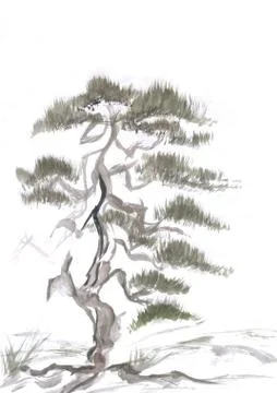 Mighty old tree with green spring leaves Stock-Illustration