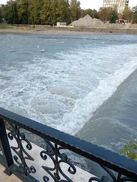 The mighty Terek River flowing through Vladikavkaz, North Ossetia Stock Photos