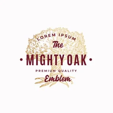 Mighty Tree Abstract Vector Sign, Symbol or Logo Template. Hand Drawn Oak Tree Stock Illustration