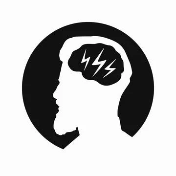 Migraine linear icon. Human head with lightning bolt. Thunderclap head. Templ Stock Illustration