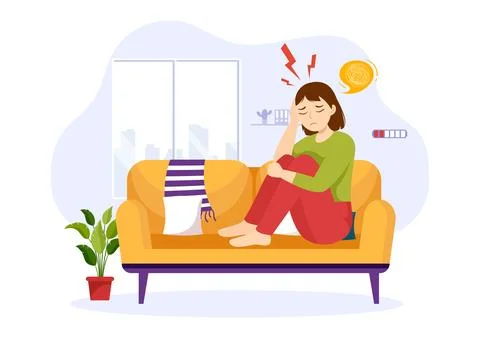 Migraine Vector Illustration People Suffers from Headaches, Stress and Migr.. Stock Illustration