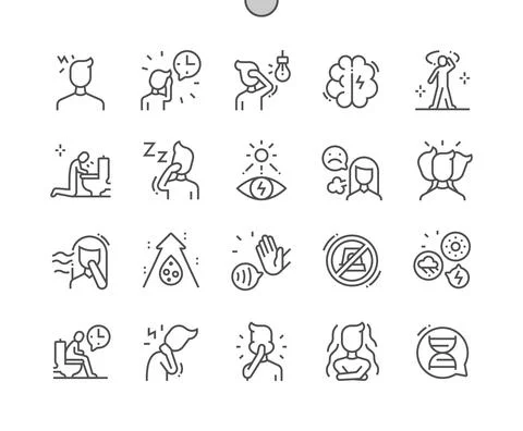 Migraines. Headache. Pain, problem, stressed, unhappy Stock Illustration