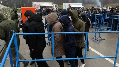 MIGRANT CAMP. BELARUS Video stock 166747563