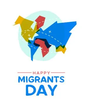 Migrant Day world map card for global migration concept Stock Illustration