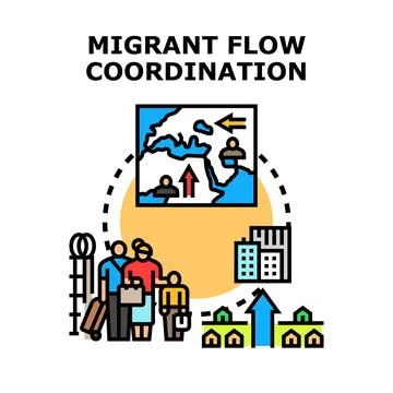 Migrant flow coordination managing global population movement Stock Illustration