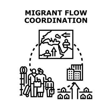 Migrant flow coordination managing global population movement Illustration