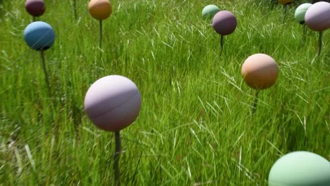 Migrant objects if the color in the meadow Stock Footage 137185279