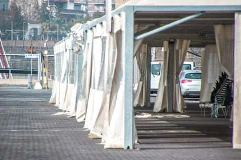 Migrant Processing Tents Stock Photos