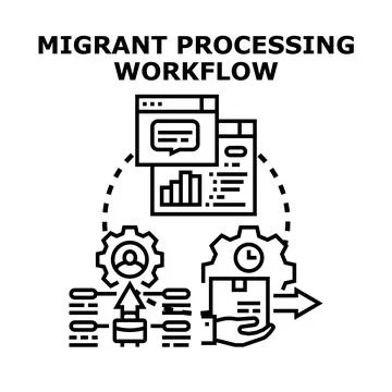 Migrant processing workflow concept vector illustration Stock Illustration