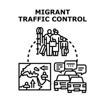 Migrant traffic control and border security concept Stock Illustration