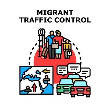 Migrant traffic control and border security concept Stock Illustration