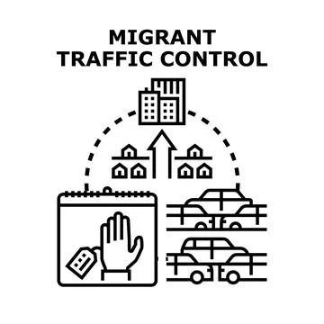 Migrant traffic control system managing population movement Stock Illustration