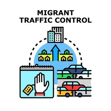 Migrant traffic control system managing population movement Stock Illustration