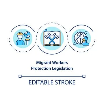Migrant workers protection legislation concept icon Stock Illustration