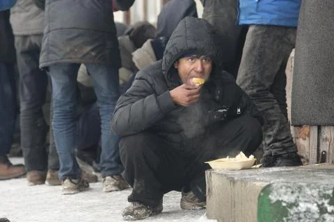 Migrants in Belgrade during winter Stock Photos