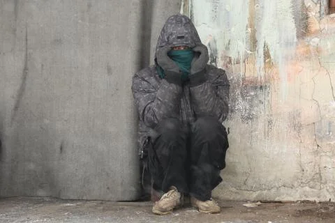 Migrants in Belgrade during winter Foto stock