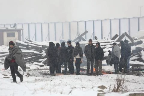 Migrants in Belgrade during winter Stock Photos
