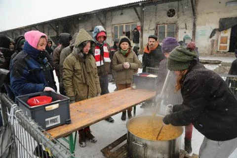 Migrants in Belgrade during winter Stock Photos