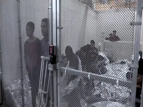 Migrants held for processing in cells at immigration processing center, Texas Stock-Footage 91169714
