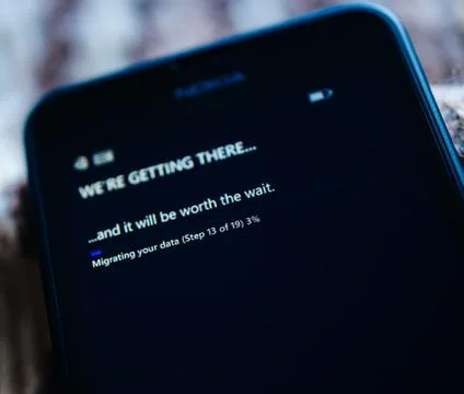 Migrating data on Windows Microsoft smartphone Stock Photos