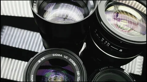 The migration of camera lenses Stock Footage 37071164