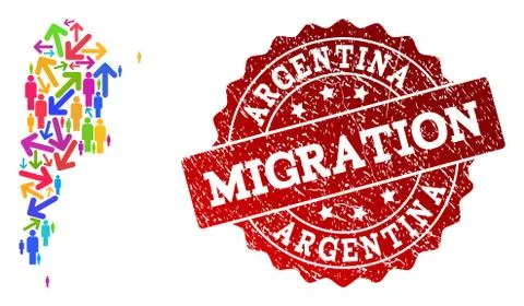 Migration Collage of Mosaic Map of Argentina and Textured Stamp Stock Illustration