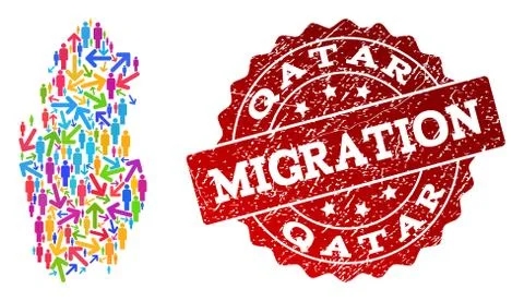 Migration Collage of Mosaic Map of Qatar and Distress Seal Stamp Stock Illustration