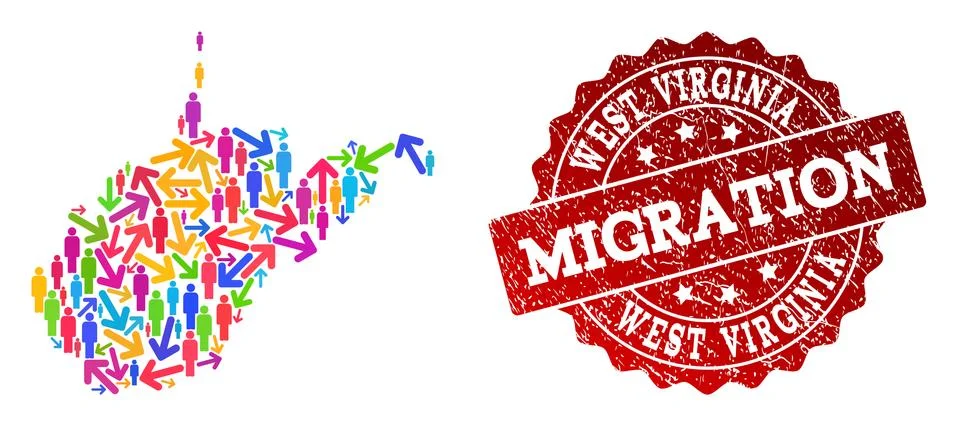 Migration Collage of Mosaic Map of West Virginia State and Scratched Stamp Stock Illustration