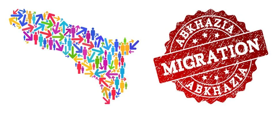 Migration Composition of Mosaic Map of Abkhazia and Grunge Seal Stock Illustration