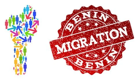 Migration Composition of Mosaic Map of Benin and Grunge Stamp Stock Illustration