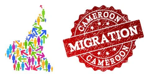 Migration Composition of Mosaic Map of Cameroon and Grunge Stamp Stock Illustration
