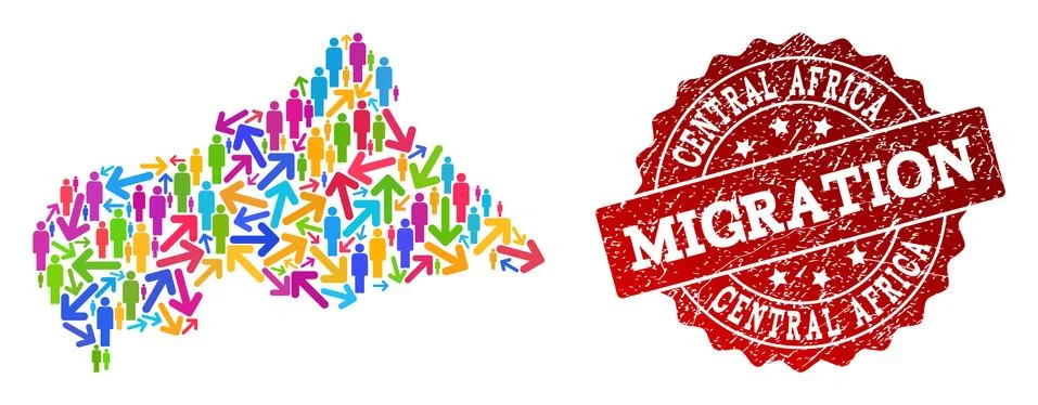 Migration Composition of Mosaic Map of Central African Republic and Textured Stock Illustration