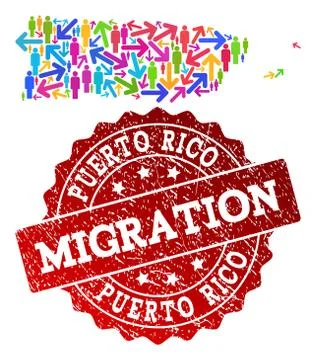 Migration Composition of Mosaic Map of Puerto Rico and Scratched Seal Illustrazione stock