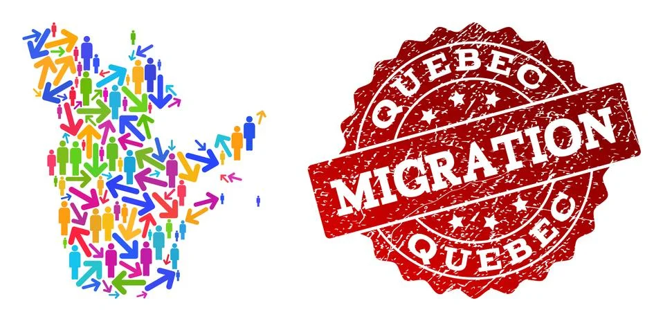 Migration Composition of Mosaic Map of Quebec Province and Textured Seal Stock Illustration