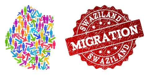 Migration Composition of Mosaic Map of Swaziland and Scratched Stamp Stock Illustration