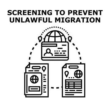 Migration control system screening illegal immigration documents Stock Illustration