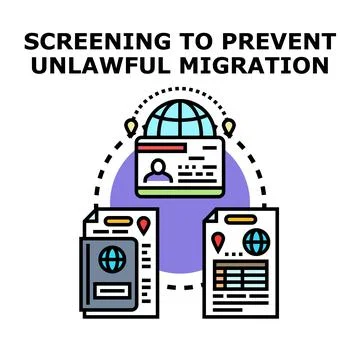 Migration control system screening illegal immigration documents Stock Illustration