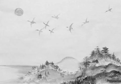 Migration of ducks in south Stock Illustration