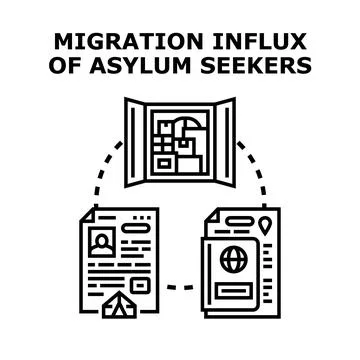 Migration influx of asylum seekers concept Stock Illustration