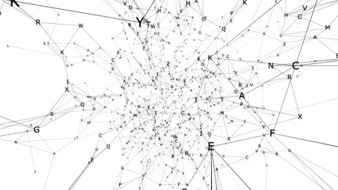 Migration of letters. A huge circle of letters rotates.Technology Interface - Stock Footage 97788008