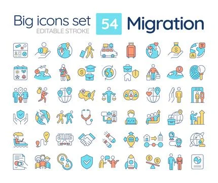 Migration line color icons set 스톡 일러스트