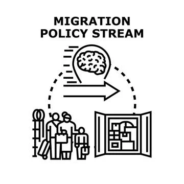 Migration policy stream impacting human immigration decisions Stock Illustration