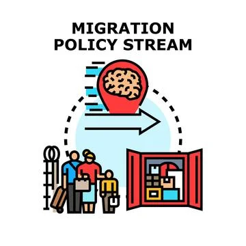 Migration policy stream impacting human immigration decisions Stock Illustration