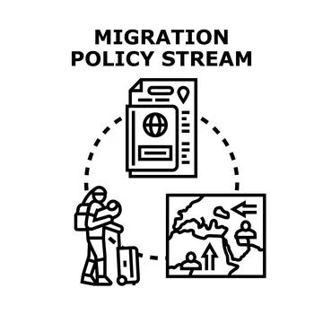 Migration policy stream regulating human movement document Stock Illustration