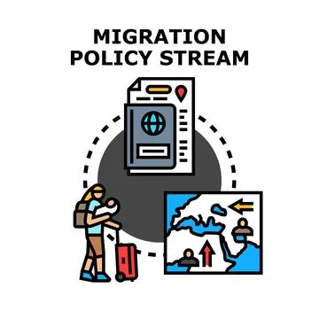 Migration policy stream regulating human movement document Stock Illustration